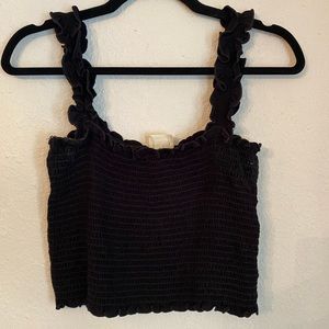 Black smocked ruffle tank
